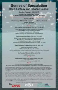 February 26th Workshop on Genres of Speculation: Race, Fantasy, and Finance Capital featuring NYCUDL Alumni!